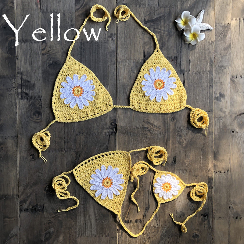 Vacation Split Swimsuit Hand-Woven Daisy Pattern Beach Bikini Bella Mia