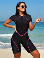 Bikinx Solid Color Surfing With Contrast Trim Front Zipper And Slim Edges Bella Mia
