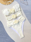 Bikinx Monochrome Halter Neck Flower Decoration Sexy One Piece Swimsuit Bella Mia