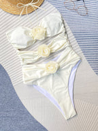 Bikinx Monochrome Halter Neck Flower Decoration Sexy One Piece Swimsuit Bella Mia