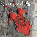 Halter Hand-Woven One-Piece Swimsuit Sexy Beach Hollow Out Cutout out German Swimsuit Women Bella Mia