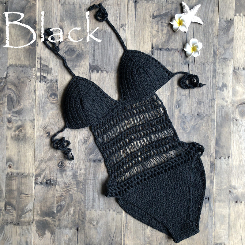 Halter Hand-Woven One-Piece Swimsuit Sexy Beach Hollow Out Cutout out German Swimsuit Women Bella Mia
