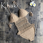 Halter Hand-Woven One-Piece Swimsuit Sexy Beach Hollow Out Cutout out German Swimsuit Women Bella Mia