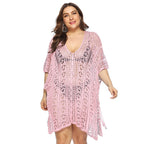 Women Clothing Sexy See through Hollow Out Cutout Batwing Sleeve V neck Irregular Asymmetric Slit Beach Cover up Dress Women