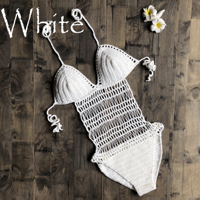 Halter Hand-Woven One-Piece Swimsuit Sexy Beach Hollow Out Cutout out German Swimsuit Women Bella Mia