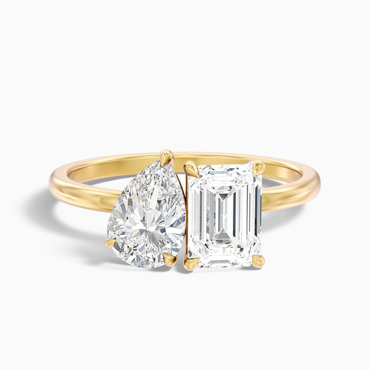 Flora Toi Et Moi Ring in 10k Rose Gold With Pear and Emerald Two Stone Moissanite Diamond (1.5 Ct. Tw.)