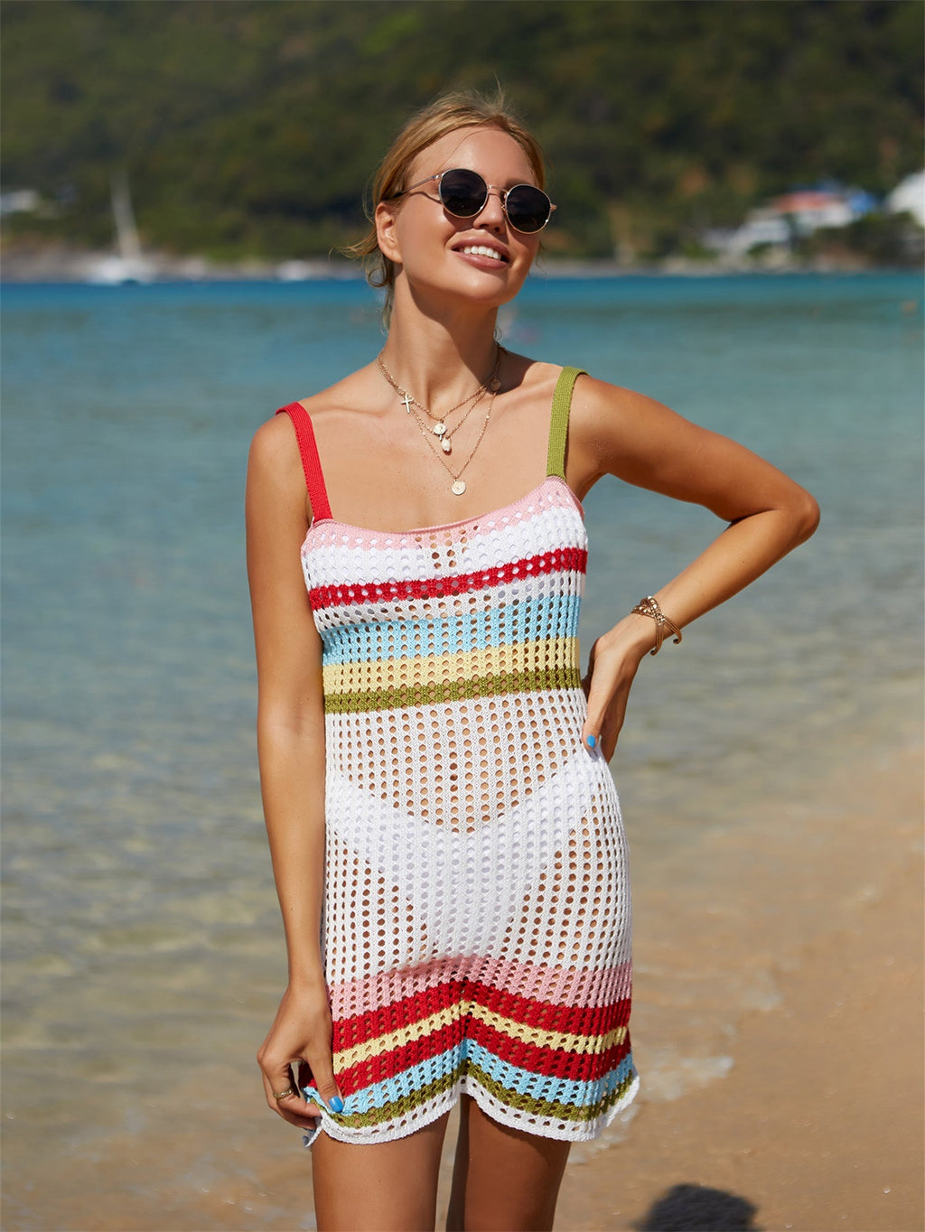Summer Women Stitching Bikini Beach Dress Backless Suspenders Blouse Bella Mia