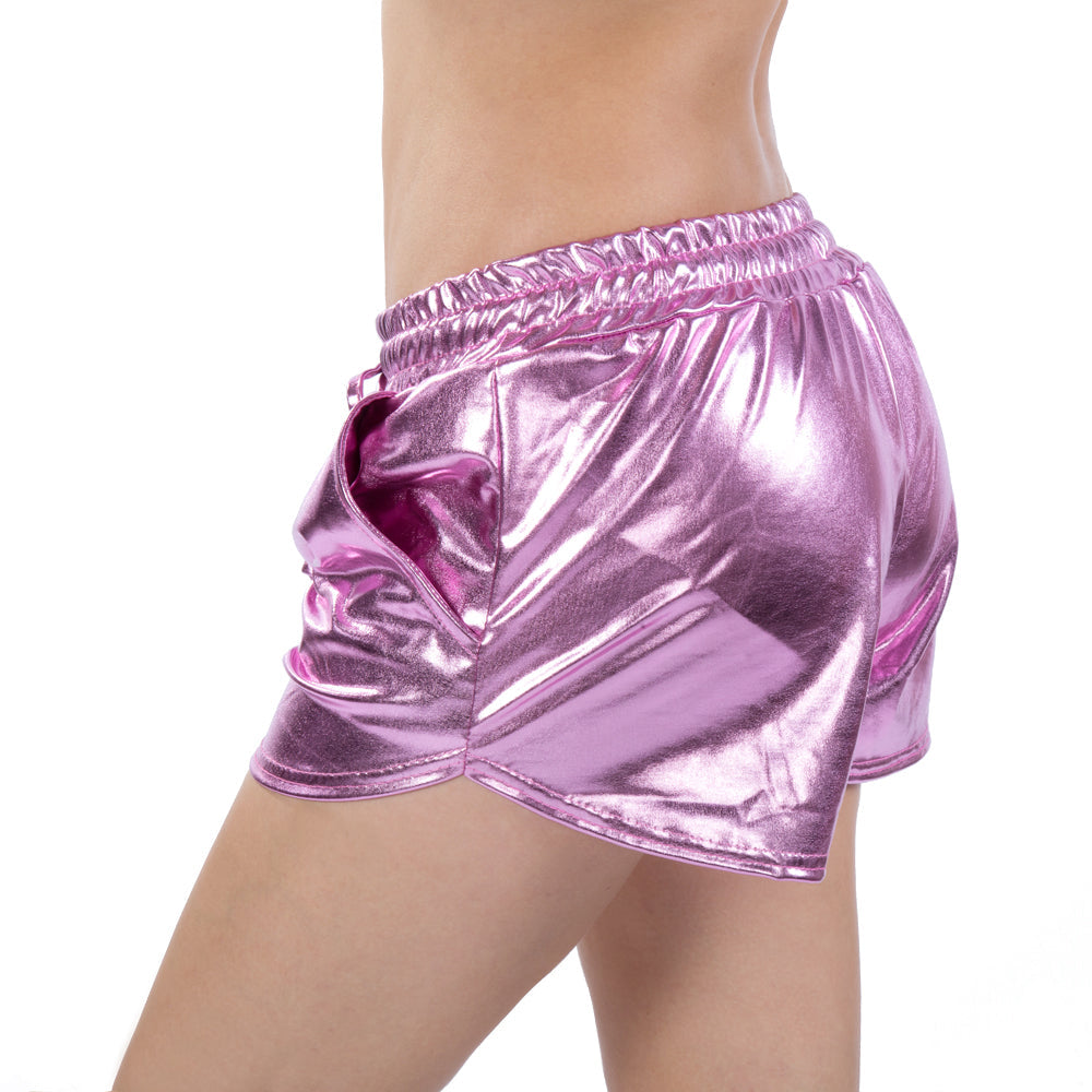 Metallic Coated Fabric Solid Color All Matching Elastic Lace Shorts Leather Pants Patent Leather Pants Sexy Women Wear Bella Mia