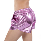 Metallic Coated Fabric Solid Color All Matching Elastic Lace Shorts Leather Pants Patent Leather Pants Sexy Women Wear Bella Mia