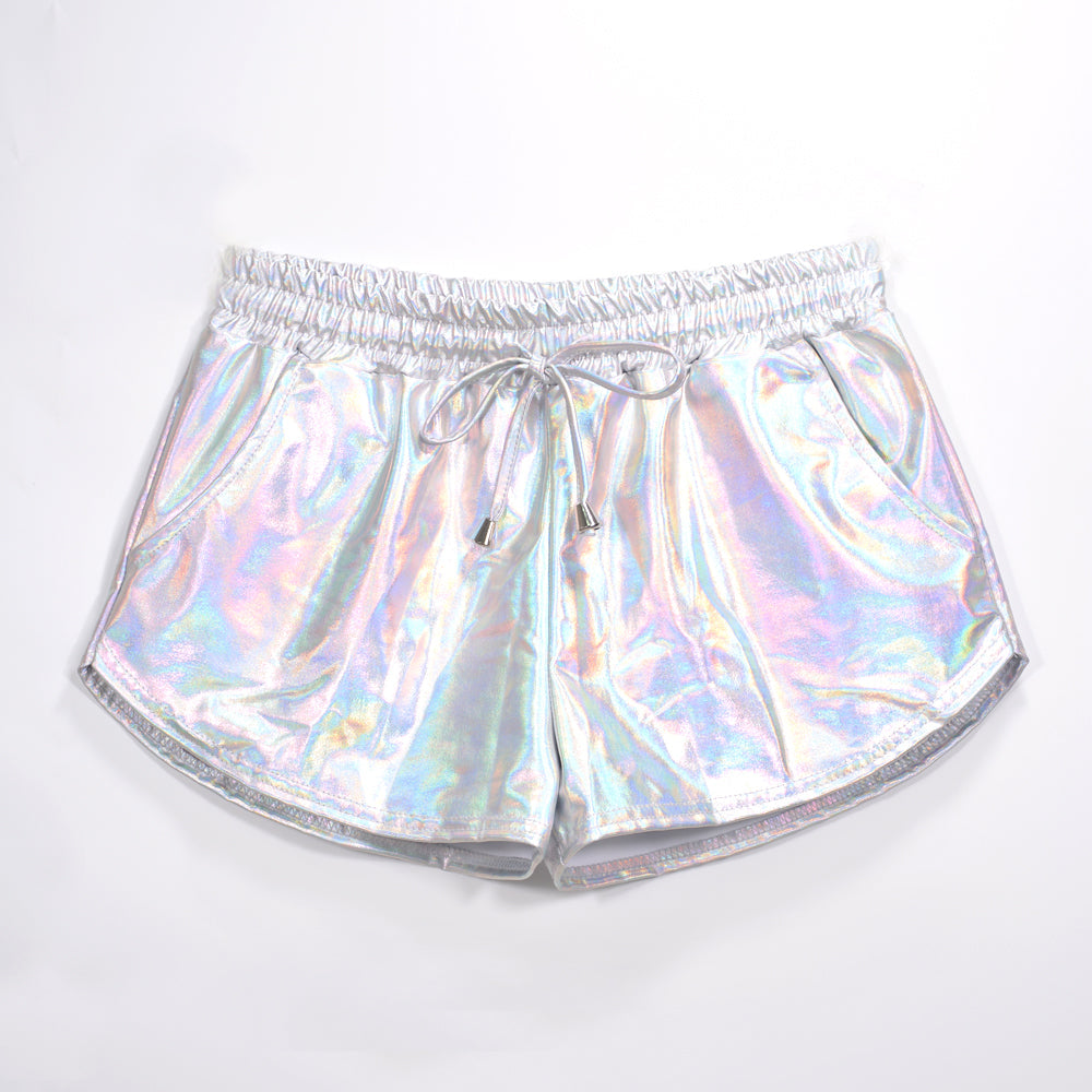 Metallic Coated Fabric Solid Color All Matching Elastic Lace Shorts Leather Pants Patent Leather Pants Sexy Women Wear Bella Mia