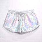 Metallic Coated Fabric Solid Color All Matching Elastic Lace Shorts Leather Pants Patent Leather Pants Sexy Women Wear Bella Mia