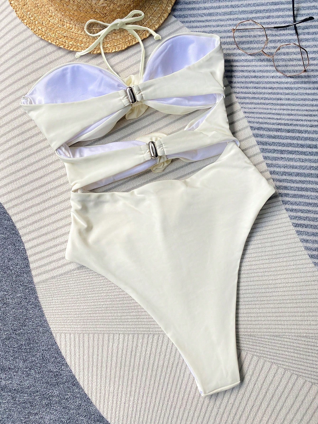 Bikinx Monochrome Halter Neck Flower Decoration Sexy One Piece Swimsuit Bella Mia
