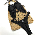 Single Swimsuit One Piece Women Swimsuit Solid Color Lace up Sexy Bikini Bella Mia