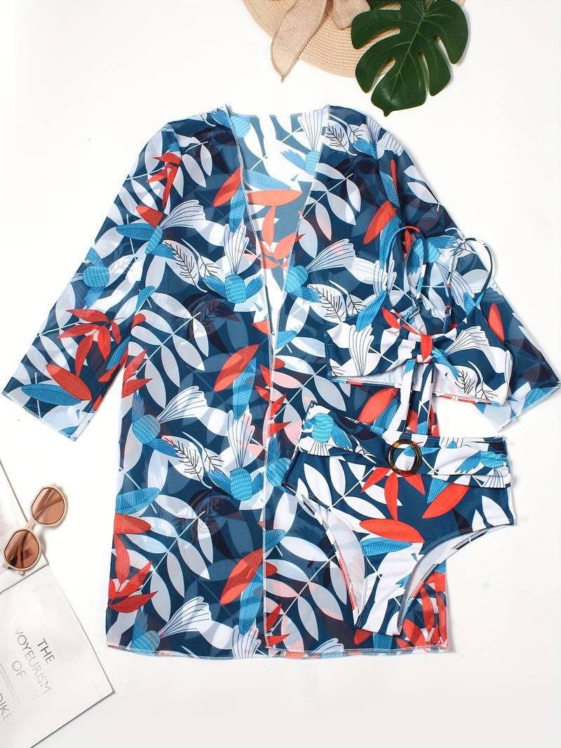 Sexy Mesh Three Piece Printed High Waist Bikini Conservative Swimwear Women Split Swimsuit Bella Mia