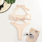 Bikini Split Swimsuit Women Gathered Solid Color Nylon Swimsuit Bella Mia