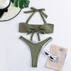 Bikini Split Swimsuit Women Gathered Solid Color Nylon Swimsuit Bella Mia