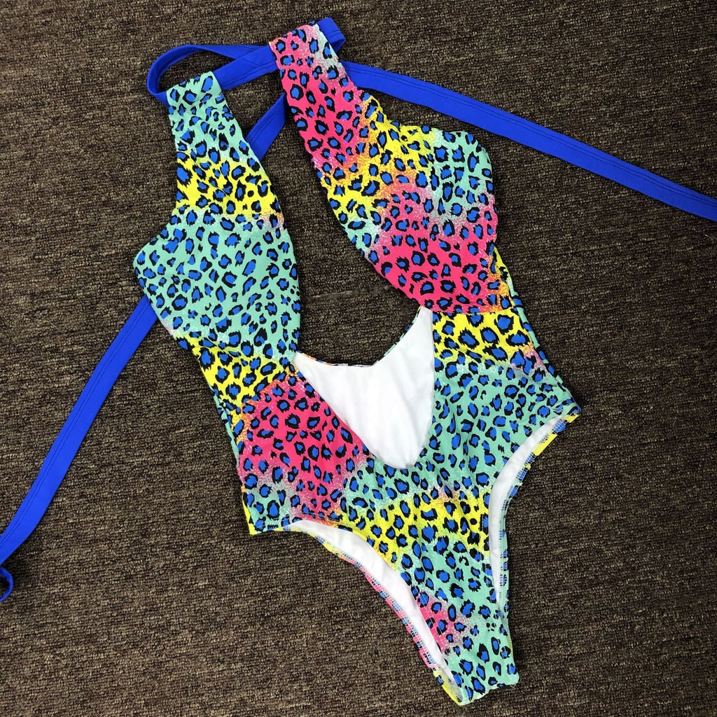Sexy Swimsuit Export Swimwear Color Leopard Print Halter Strap One Piece Swimsuit Women Bella Mia