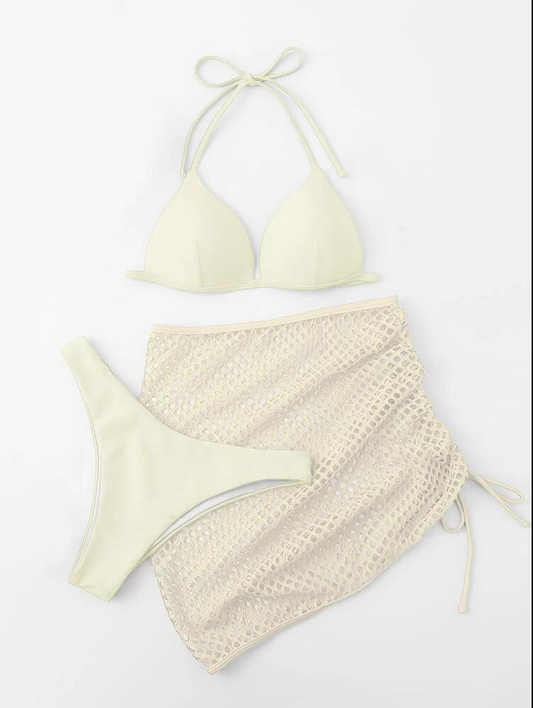 Sexy Solid Color Three-Piece Mesh Women Swimsuit