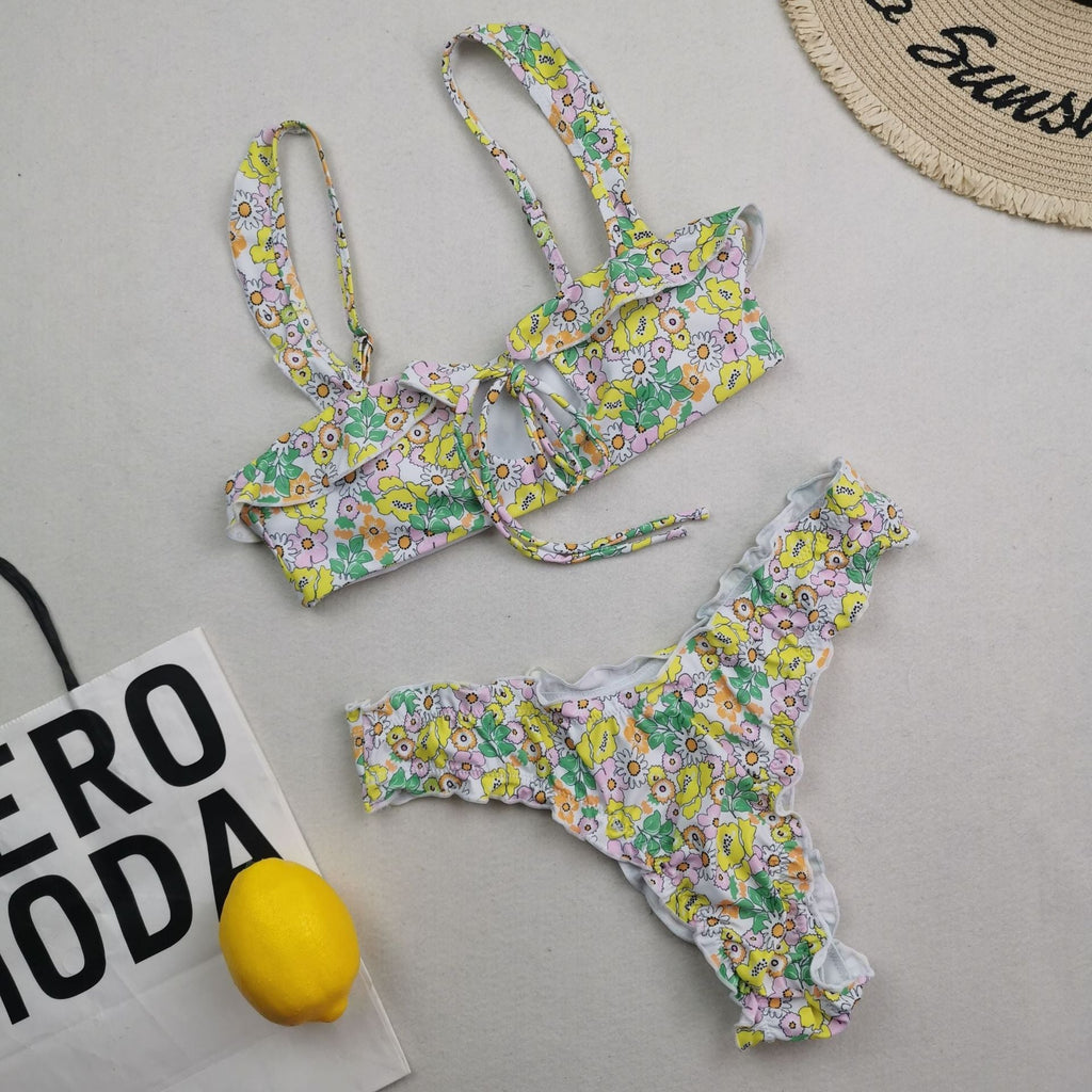 New Multi Color Printed Bikini Fresh Swimsuit Women Lace Split Swimsuit Bella Mia