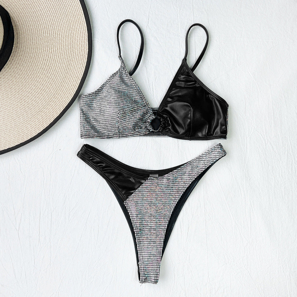 Women Swimsuit Sexy Silver Black Stitching Split Bikini Bikini Bella Mia