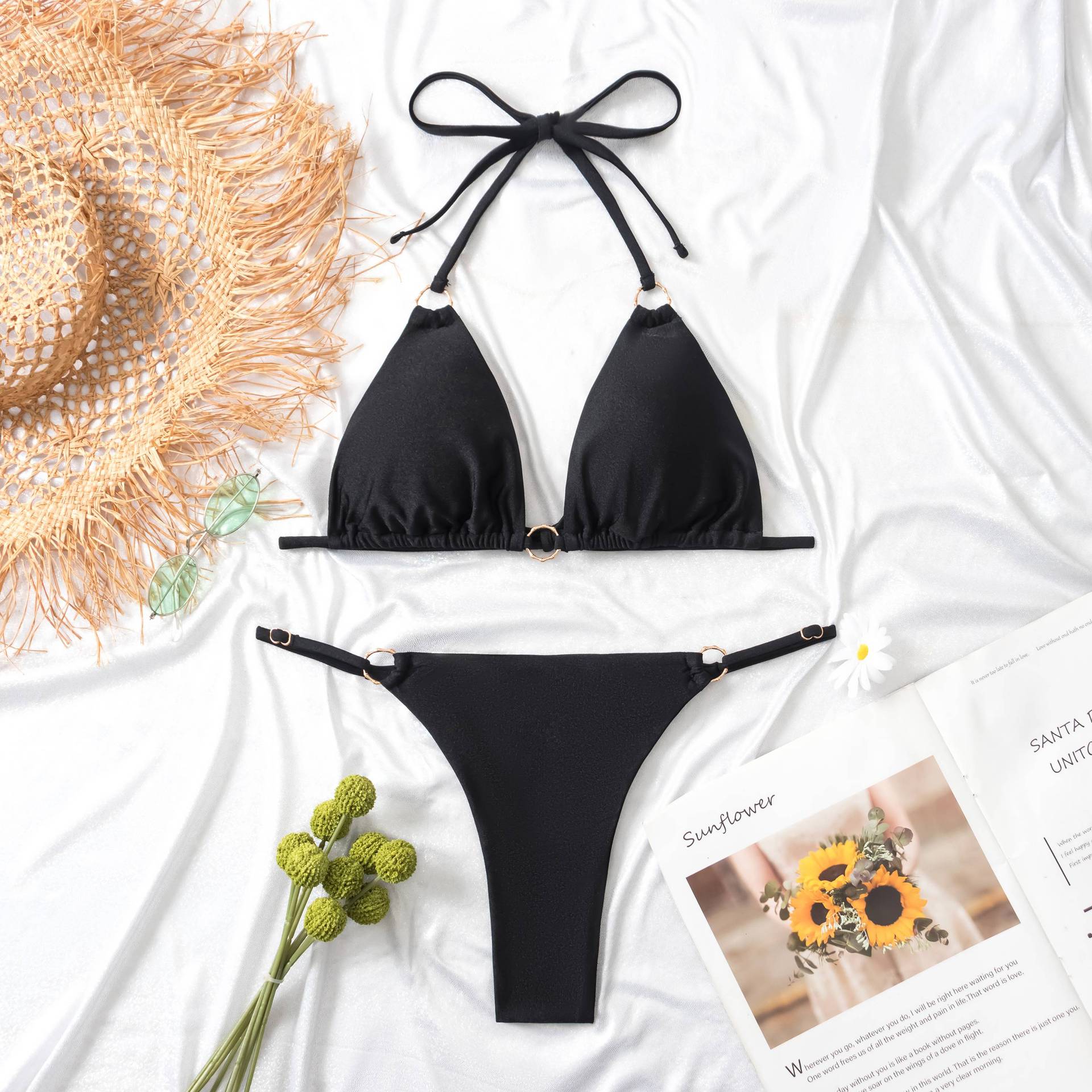 Clothing Swimsuit Women Sexy Bikini Briefs Nylon Glossy Fabric Split Swimsuit Bella Mia
