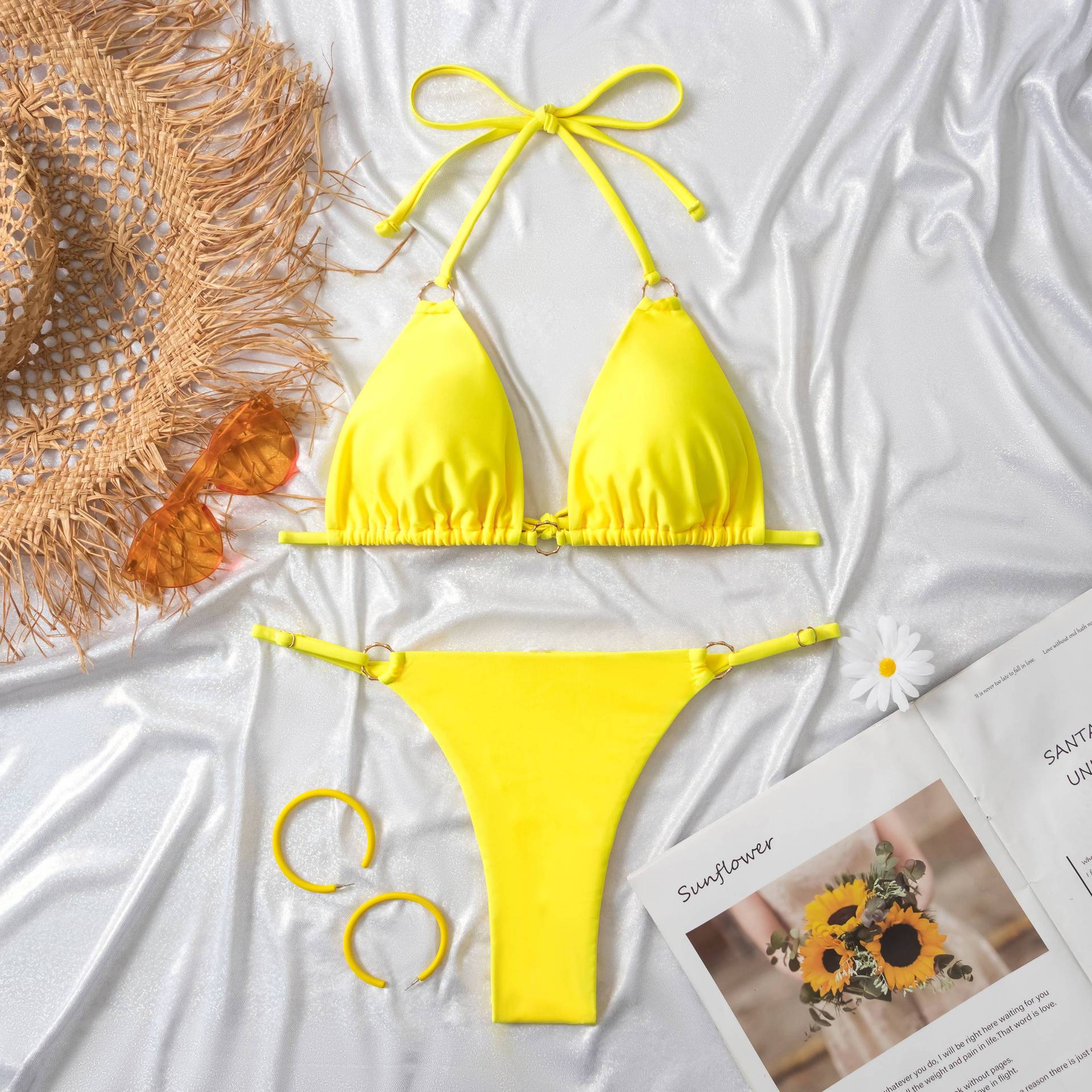Clothing Swimsuit Women Sexy Bikini Briefs Nylon Glossy Fabric Split Swimsuit Bella Mia