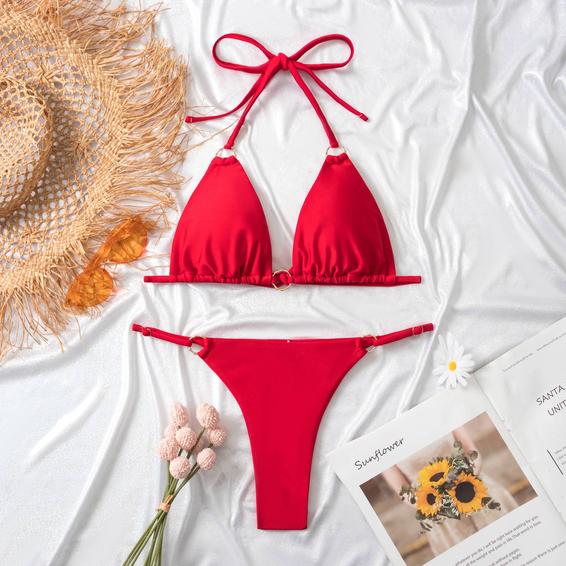 Clothing Swimsuit Women Sexy Bikini Briefs Nylon Glossy Fabric Split Swimsuit Bella Mia