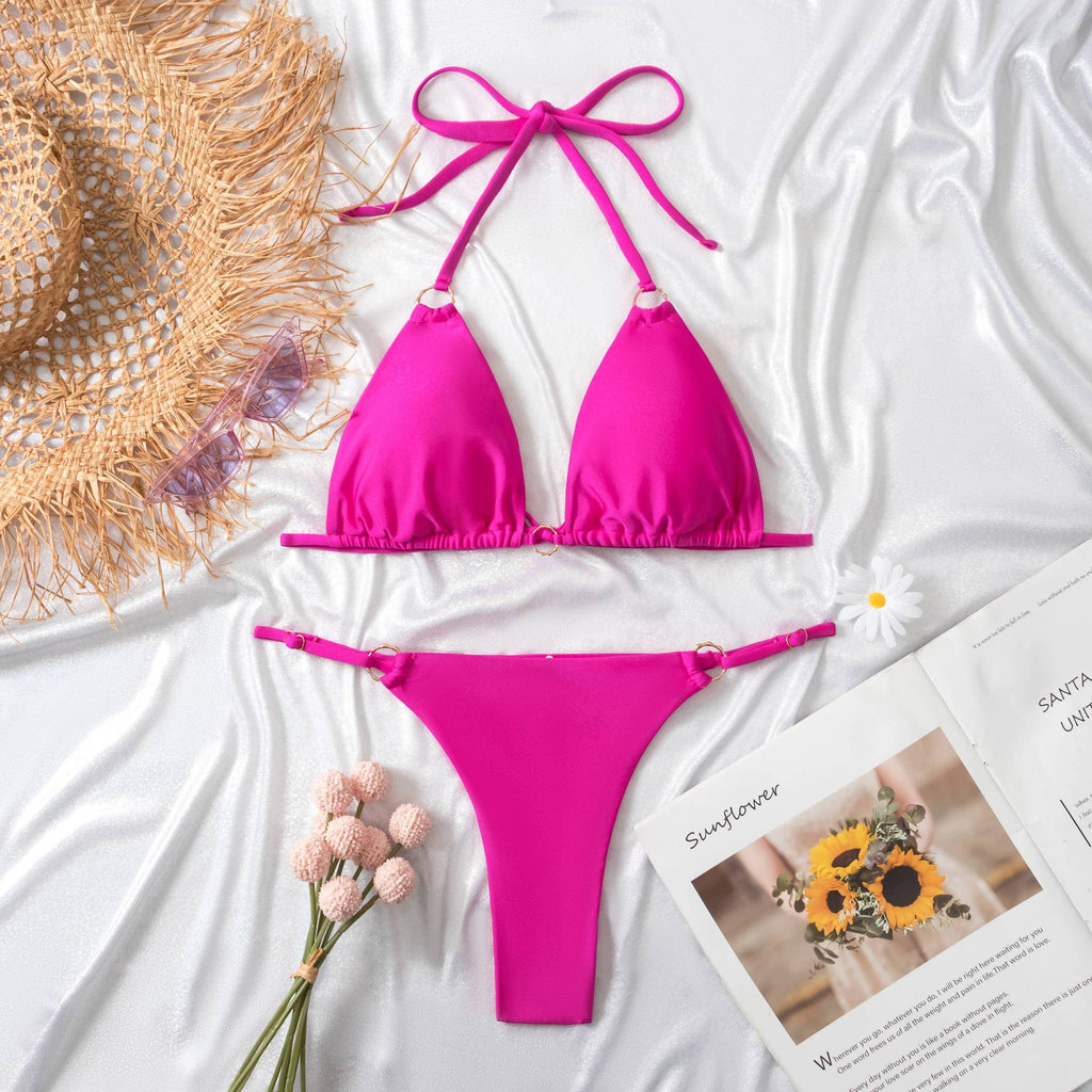 Clothing Swimsuit Women Sexy Bikini Briefs Nylon Glossy Fabric Split Swimsuit Bella Mia