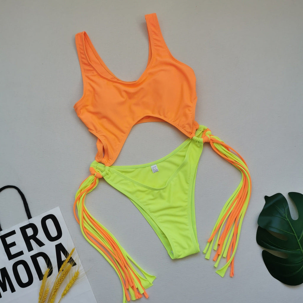 Swimsuit Swimwear One Piece Contrast Color Tassel Sexy One Piece Swimsuit Bella Mia