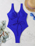 Women Hollow Out Cutout Drawstring One Piece Swimsuit Bikini Bella Mia