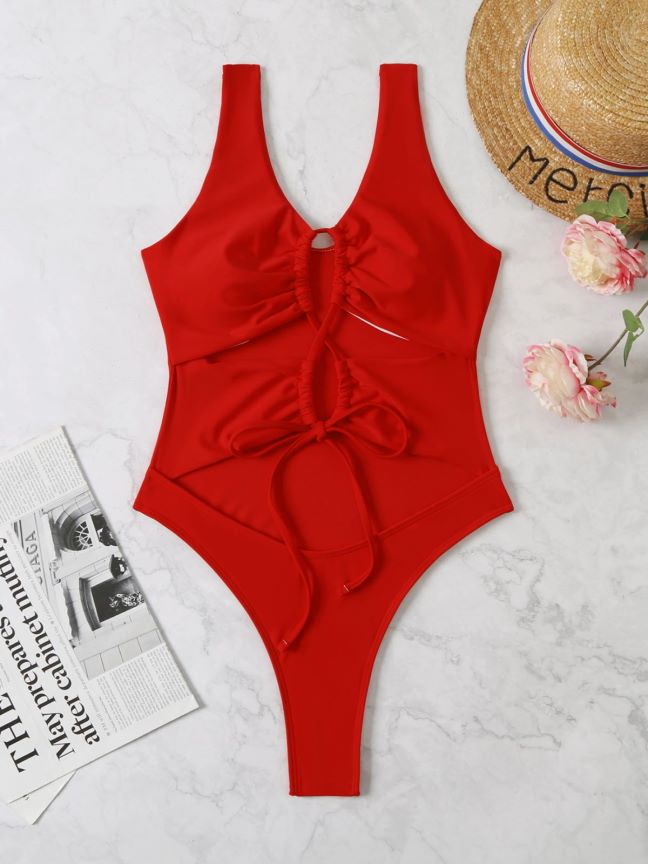 Women Hollow Out Cutout Drawstring One Piece Swimsuit Bikini Bella Mia