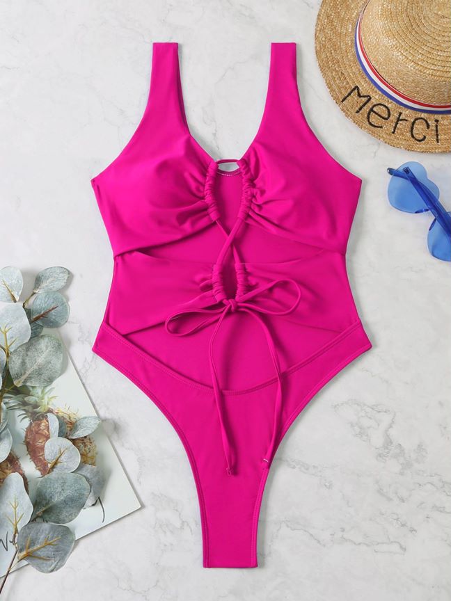 Women Hollow Out Cutout Drawstring One Piece Swimsuit Bikini Bella Mia