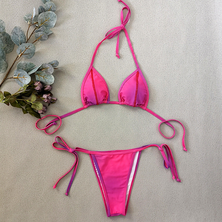 Women Bright Line Color Blooming Bandage Bikini Two Piece Set Bella Mia