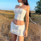 Summer Women Clothing Sexy Two Piece Set Pleated Tube Top Skirt Sets Bella Mia