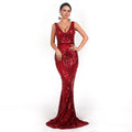 Women Evening Dress Sexy V-neck Sleeveless Sequined Geometric Abstract Vintage Backless Elegant Maxi Reflective Dress Formal Gown Bella Mia