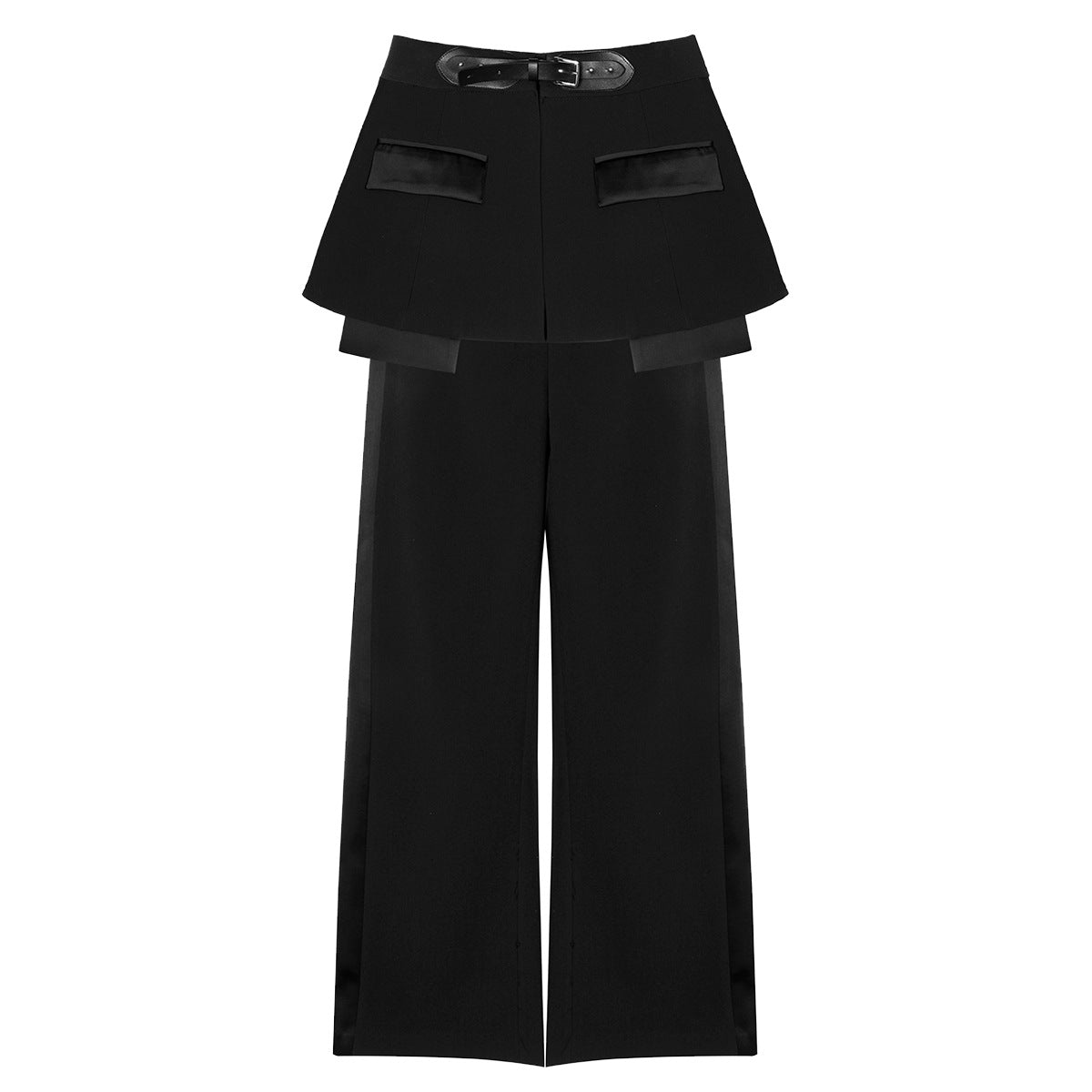 Leather Belt Short Skirt Waist Seal Work Pant Two Piece Set Drooping Wide Leg Pants Women Two Piece Set Bella Mia