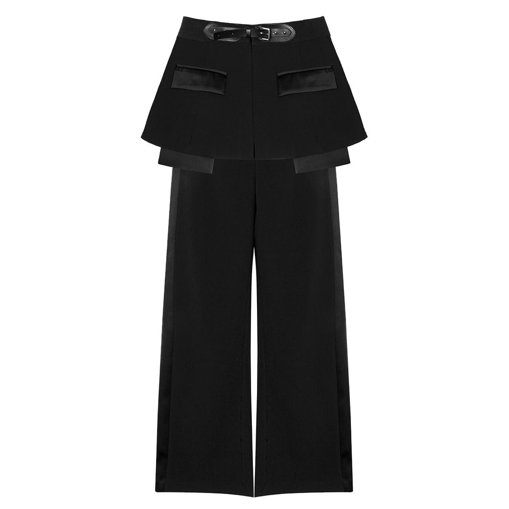 Leather Belt Short Skirt Waist Seal Work Pant Two Piece Set Drooping Wide Leg Pants Women Two Piece Set Bella Mia