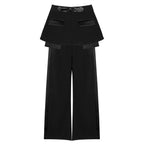 Leather Belt Short Skirt Waist Seal Work Pant Two Piece Set Drooping Wide Leg Pants Women Two Piece Set Bella Mia