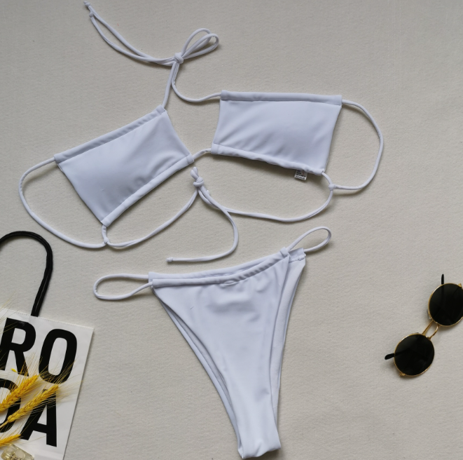 Swimsuit Bikini Drawstring Push up Sexy Solid Color Women Fission Swimsuit Bella Mia
