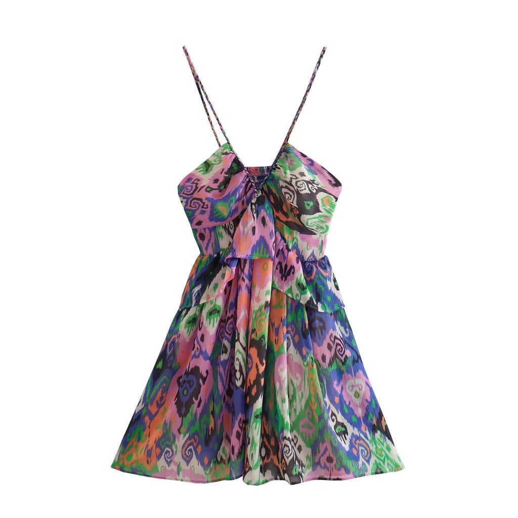 Summer Women Clothing Sling Laminated Decoration Printed Underwear Dress Short Dress Bella Mia