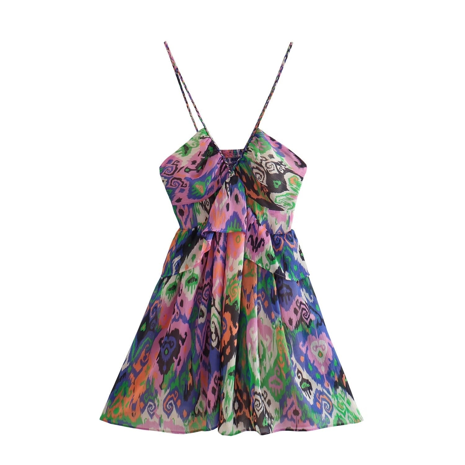 Summer Women Clothing Sling Laminated Decoration Printed Underwear Dress Short Dress Bella Mia