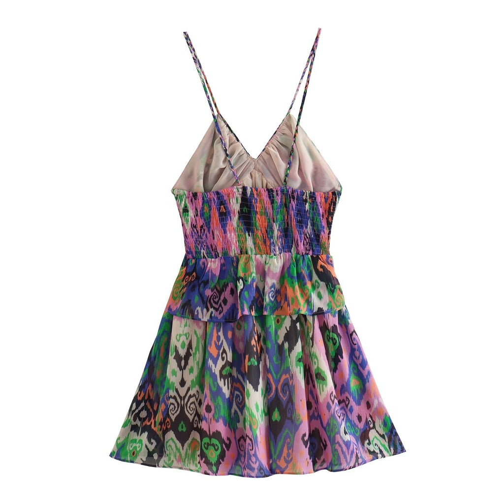 Summer Women Clothing Sling Laminated Decoration Printed Underwear Dress Short Dress Bella Mia