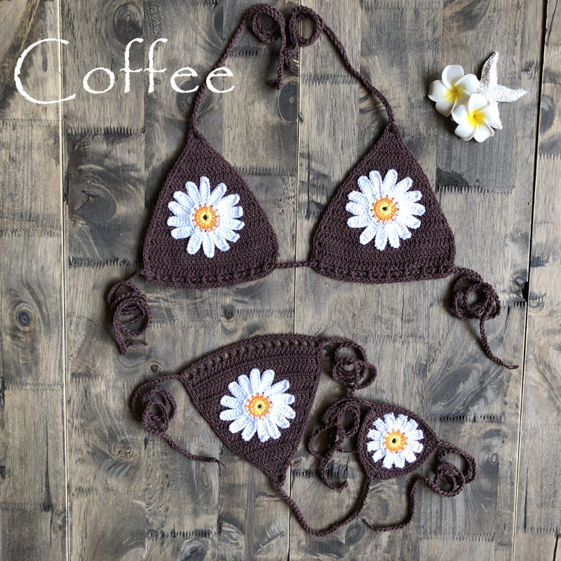 Vacation Split Swimsuit Hand-Woven Daisy Pattern Beach Bikini Bella Mia