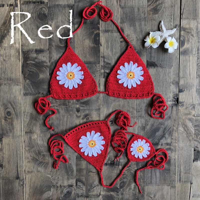 Vacation Split Swimsuit Hand-Woven Daisy Pattern Beach Bikini Bella Mia