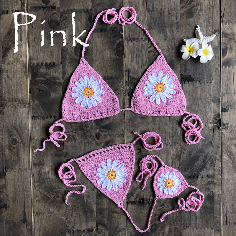 Vacation Split Swimsuit Hand-Woven Daisy Pattern Beach Bikini Bella Mia