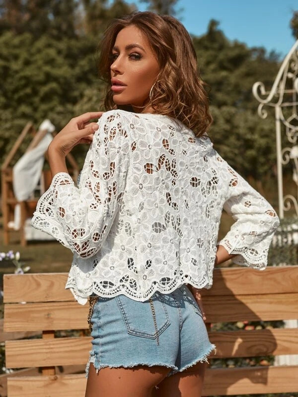 Women Spring and Summer Casual Elegant Lace Crochet Cardigan Jacket Crochet hook Bella Mia