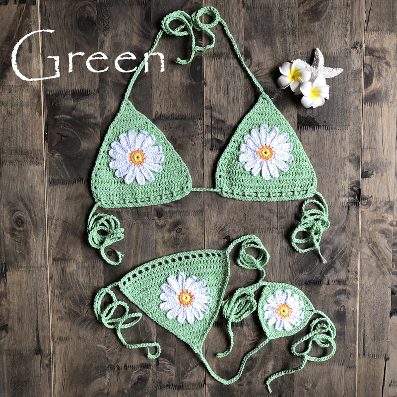 Vacation Split Swimsuit Hand-Woven Daisy Pattern Beach Bikini Bella Mia