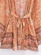 Rayon Printed Cardigan Loose Sleeves Short Lace Up Kimono Bella Mia