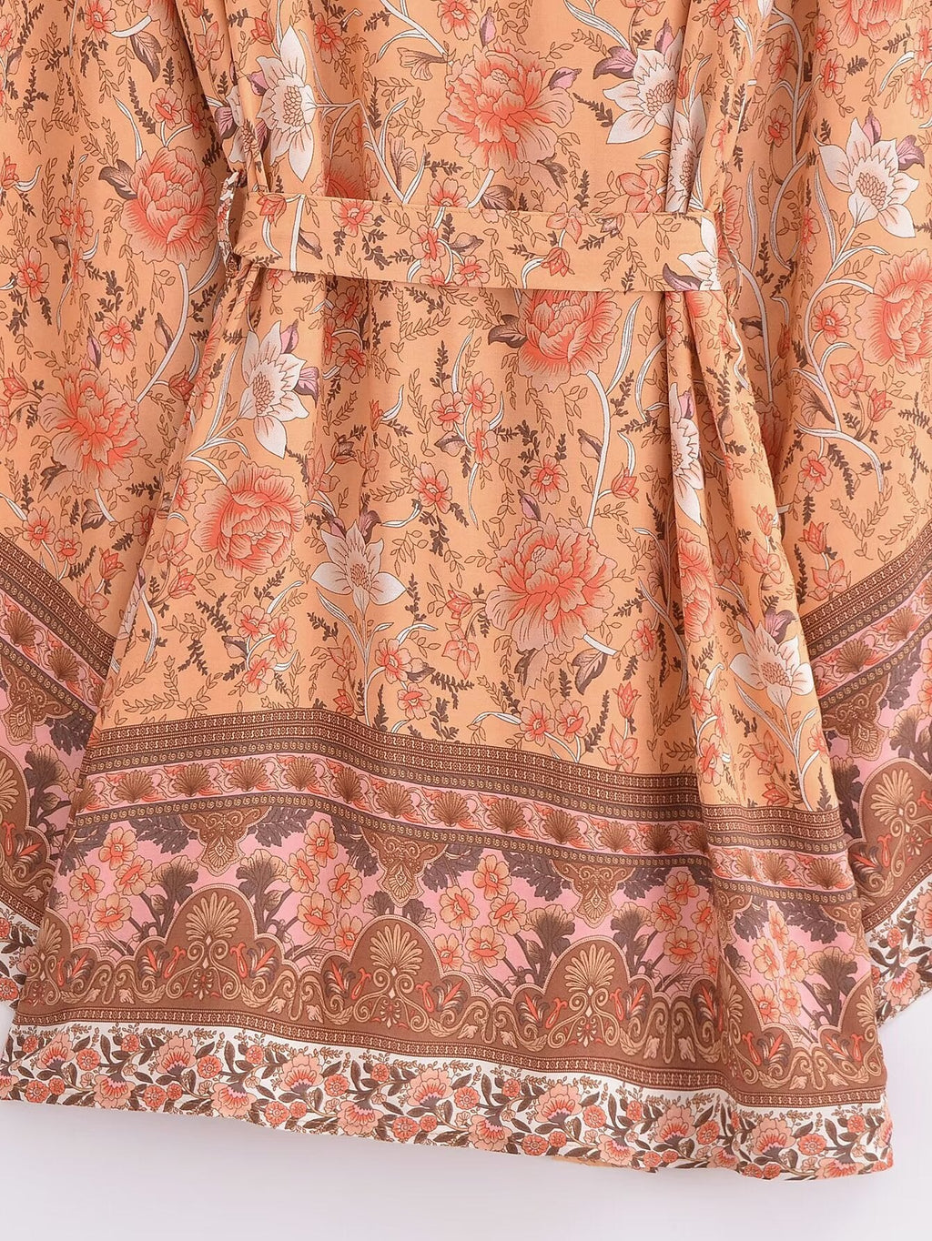 Rayon Printed Cardigan Loose Sleeves Short Lace Up Kimono Bella Mia