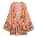 Rayon Printed Cardigan Loose Sleeves Short Lace Up Kimono Bella Mia